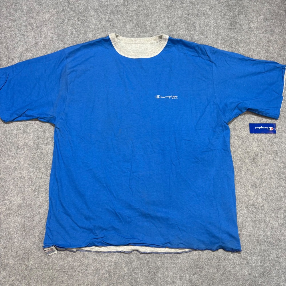 Champion USA Reversible T-Shirt Blue Heather Gray XXL Short Sleeve Mens Tee
